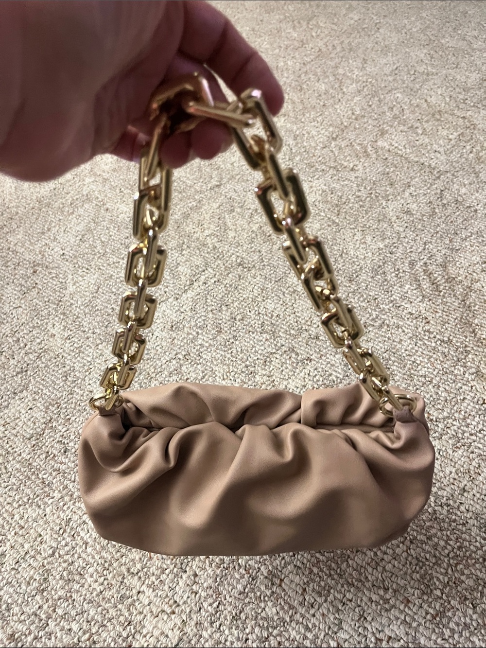 Gold Chain Handle Tan Shoulder Bag
